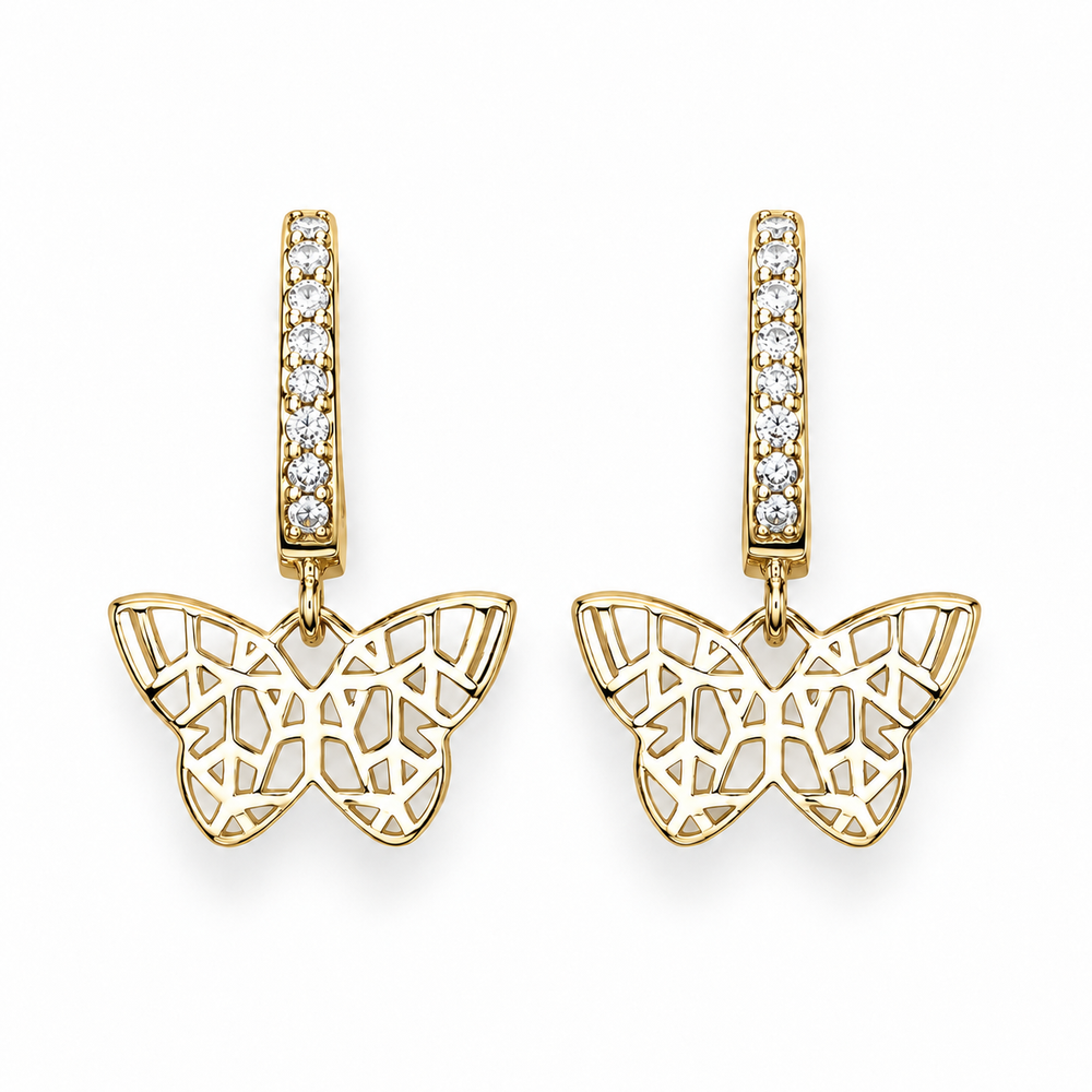 Mosaic 14kt Gold Petite Butterfly Drop Earrings with Diamonds