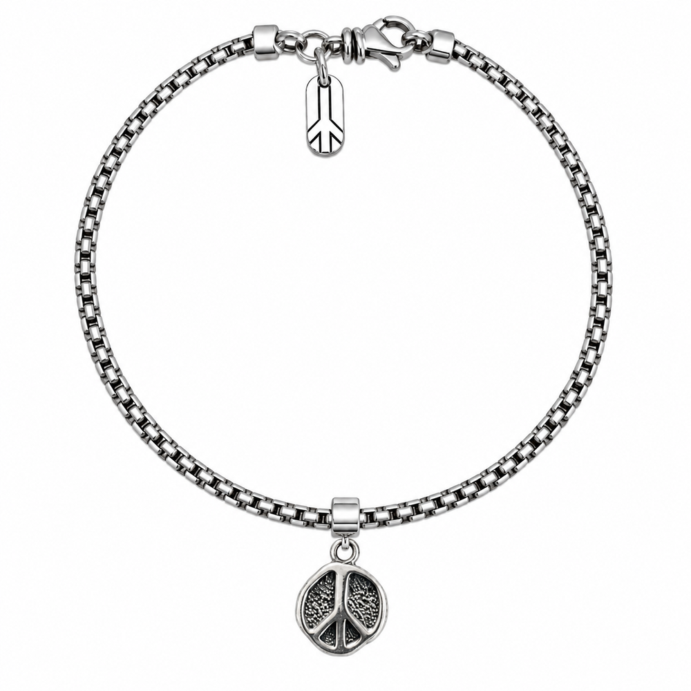 Organic Peace Sign Box Chain Bracelet